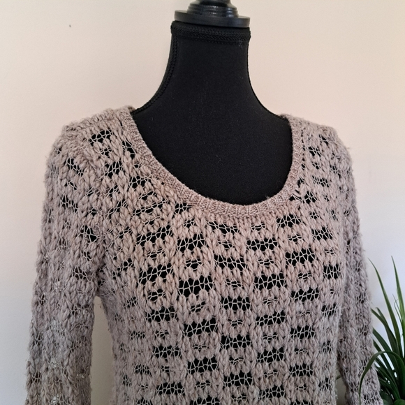 American Eagle Sweater Open Knit Size Medium Taupe Beige Scoop Neck - Picture 12 of 12